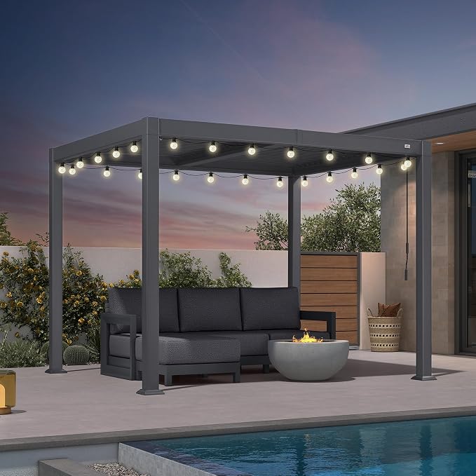PURPLE LEAF Louvered Pergola w/Light 8' x 10' Aluminum Outdoor Pergola - Image 2