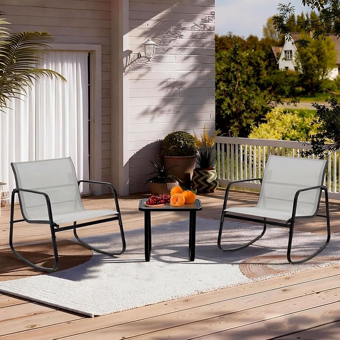 DUMOS 3 Piece Patio Rocking Furniture Set，Outdoor Patio Furniture Conversation - Image 2