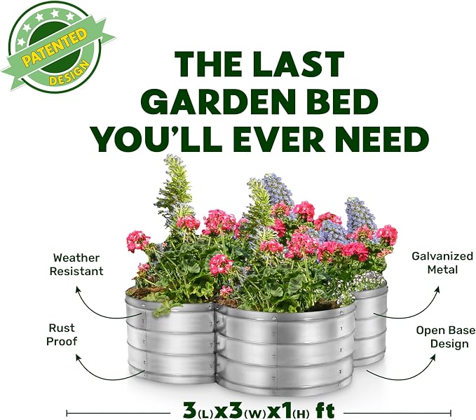 Plant & Plot Galvanized Raised Garden Beds Outdoor // 3×3×1 ft Planter Raised - Image 5