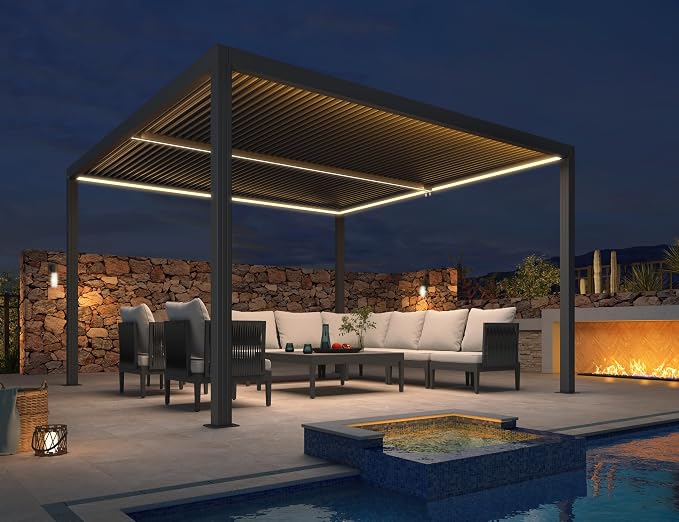 PURPLE LEAF LED Louvered Pergola 94AS 12'x 12' Full Aluminum Frame and by PURPLELEAF