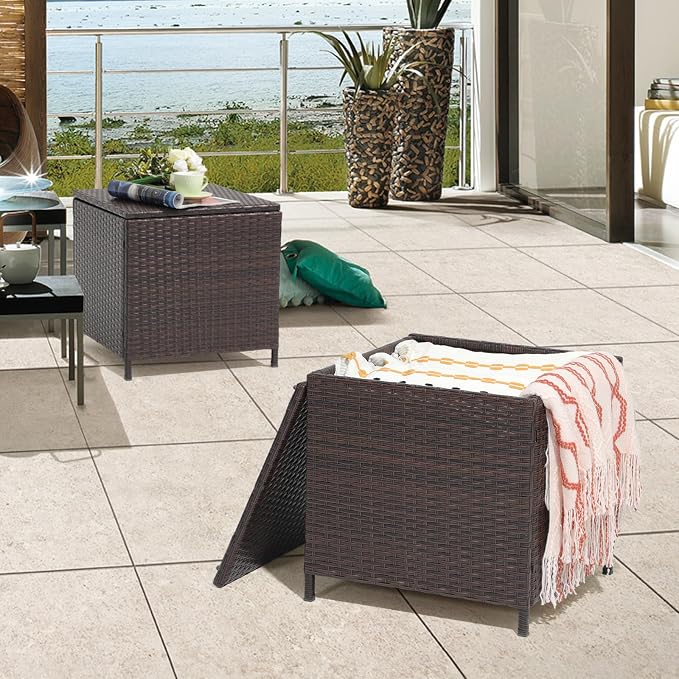 Verano Garden Outdoor Wicker Side Table Set of 2, Small Storage Rattan Wicker - Image 8