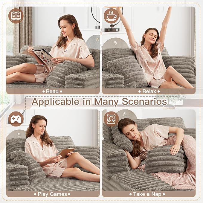 56" Oversized Chaise Lounge Chair Indoor, Plush Faux Fur Sleeper Sofa Couch Bed - Image 7