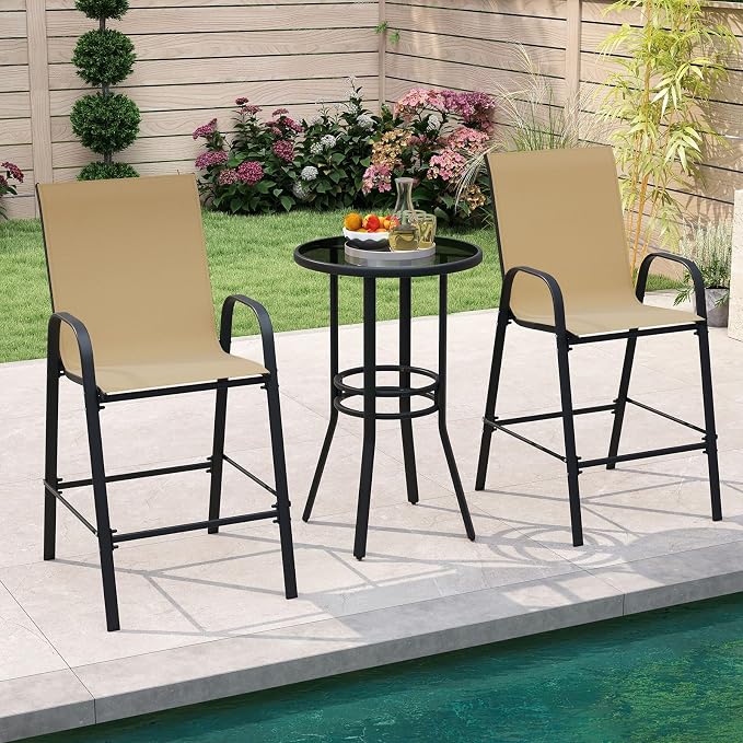 Tangkula Outdoor Bar Stools Set of 4, Enlarged Seat & Metal Frame, Tall Patio - Image 9