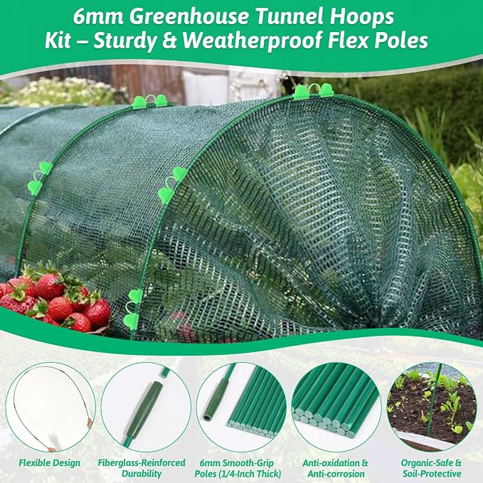 30 Pcs Garden Hoops for Raised Beds, 6mm Greenhouse Hoops Grow Tunnel - Image 3