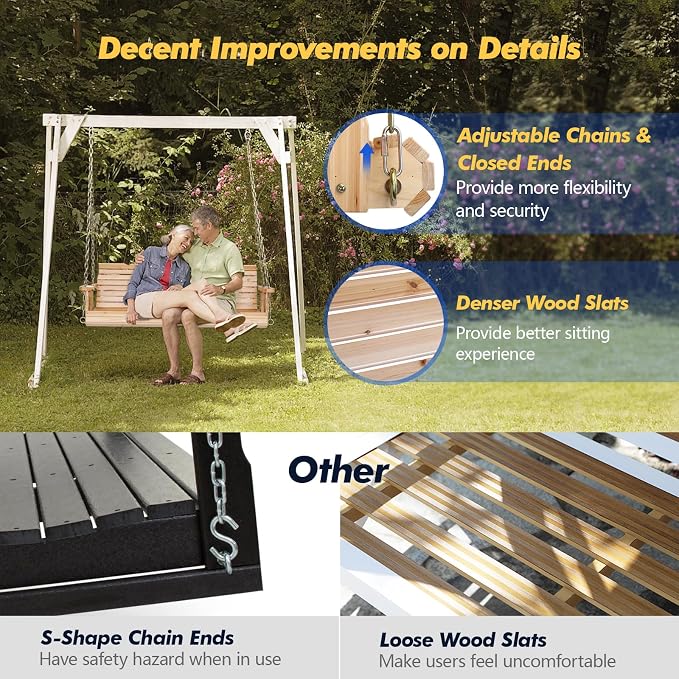 VINGLI Upgraded Patio Wooden Porch Swing - Image 3