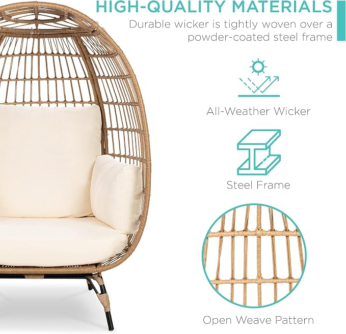 Best Choice Products Wicker Egg Chair, Oversized Indoor Outdoor Lounger - Image 6