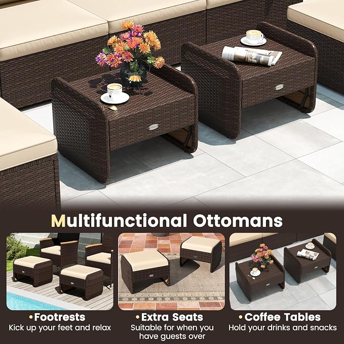Tangkula 2 Pieces Patio PE Wicker Ottomans - Image 8
