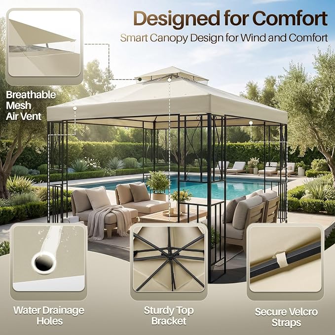 Flexzion Gazebo Cover Replacement Canopy Top 12x12 Ft - Image 7