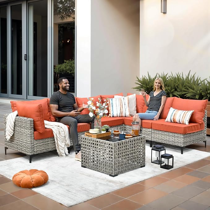 11-Piece Outdoor Sectional Sofa Set w/ 54" Fire Pit – L-Shaped Wicker Patio - Image 3