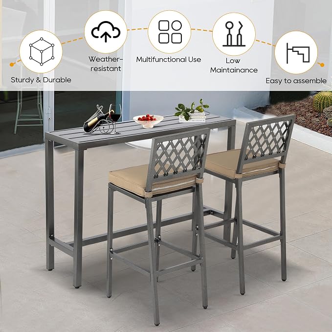 Outdoor Patio Bar Set, Bar Height Patio Dining Set, Weather-Resistant Bistro - Image 2