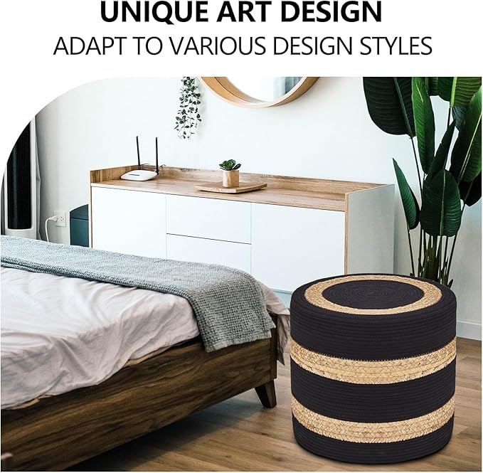 Wimarsbon 18'' Ottoman Pouf, Natural Braided Poof, Rustic Handweave Lounge - Image 6