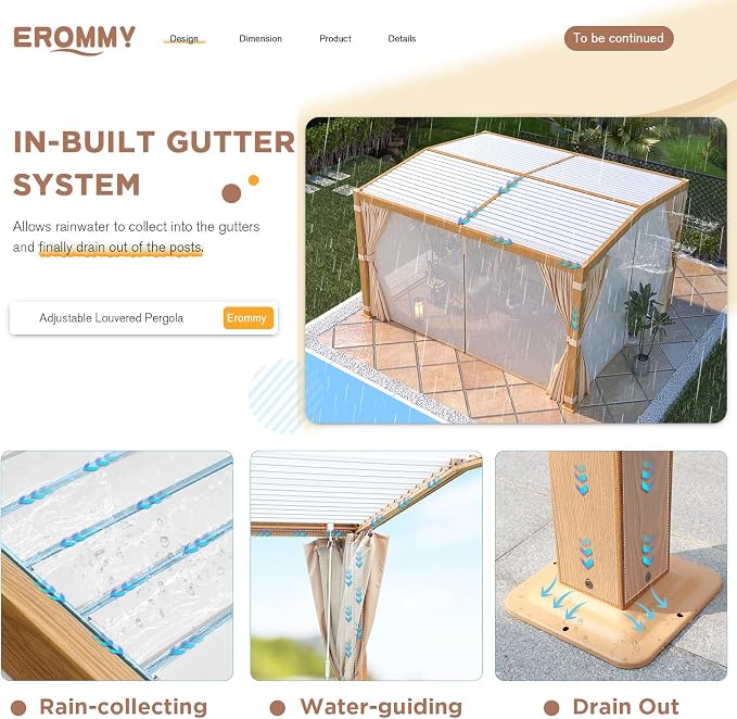 EROMMY Louvered Pergola 11'x13' Outdoor Hard Top Mansard Roof Gazebo - Image 4