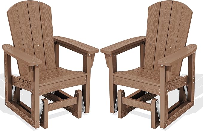 SERWALL Outdoor Glider Chair Set of 2, HDPE Wood-Like Patio Glider Rocker by SERWALL