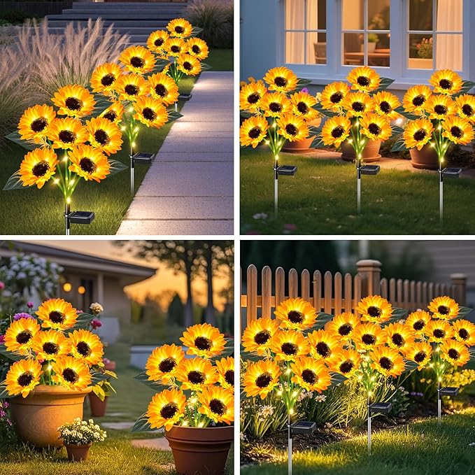 Sunflower Solar Lights Outdoor Decor, 6 Pack Solar Garden Decor Waterproof - Image 6
