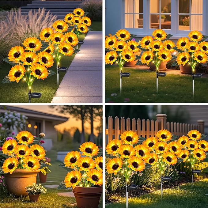 Sunflower Solar Lights Outdoor Decor, 4 Pack Solar Garden Decor 24 Waterproof - Image 6