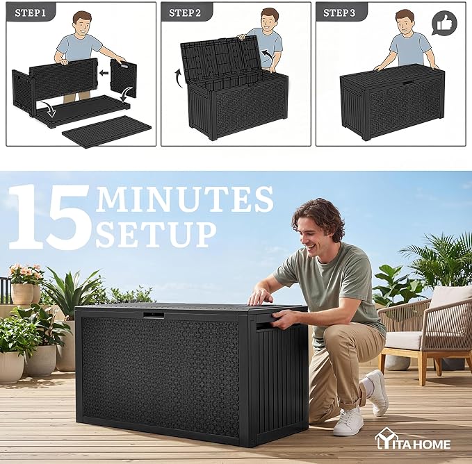 YITAHOME 90 Gallon Large Outdoor Deck Box, Lockable Waterproof Resin Storage Box - Image 8