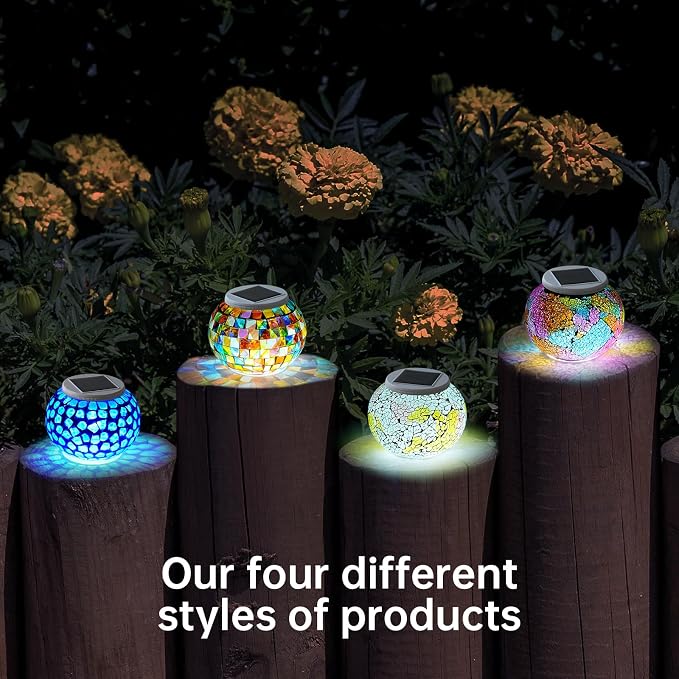 Color Changing Solar Powered Glass Mosaic Ball Led Garden Lights Rechargeable - Image 6
