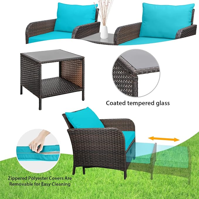 LEVELEVE Balcony Furniture 5 Piece Patio Conversation Set, PE Wicker Rattan - Image 4