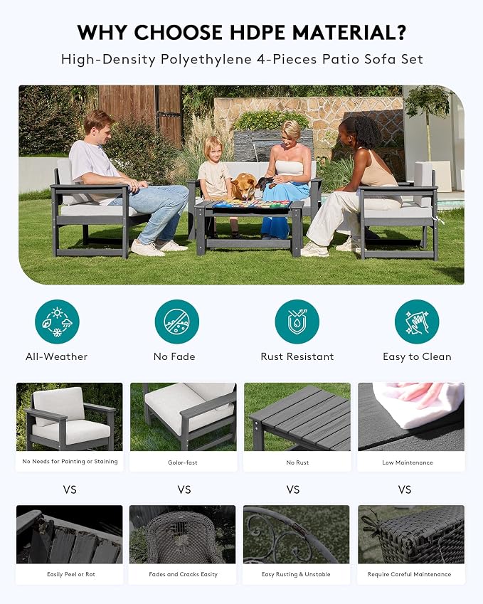 SERWALL 3 Pieces HDPE Outdoor Sofa Bistro Set - Image 5