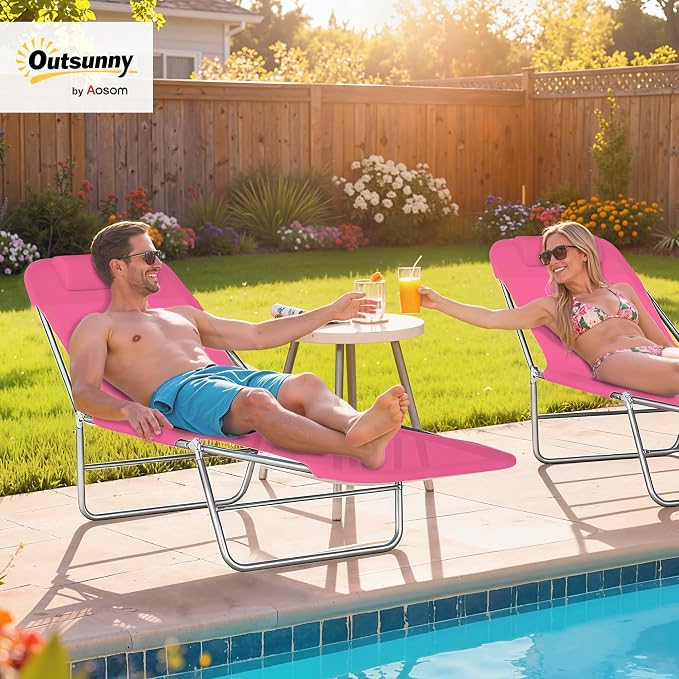 Outsunny Folding Chaise Lounge Chair, Pool Sun Tanning Chair, Outdoor Lounge - Image 2