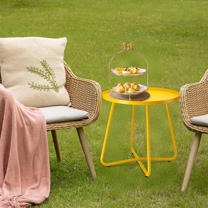 danpinera Outdoor Side Tables, Weather Resistant Steel Patio Side Table - Image 2