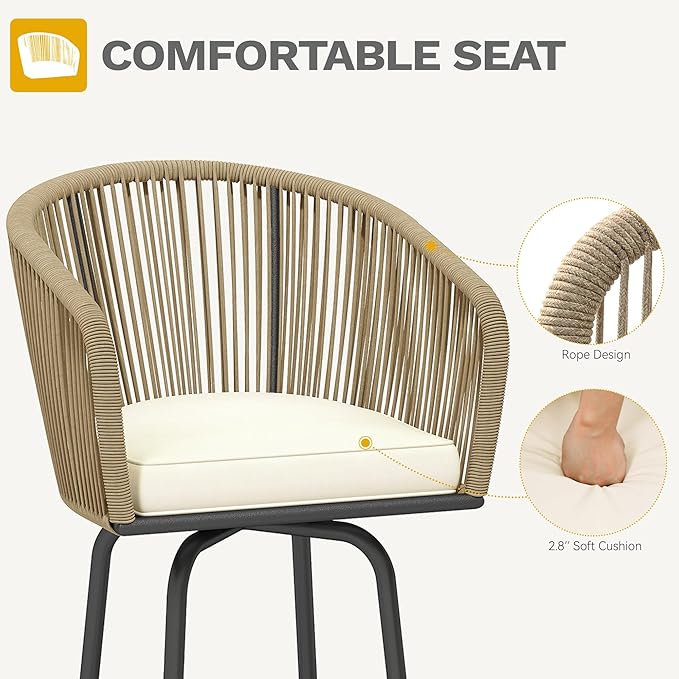 DWVO Outdoor Counter Height Bar Stools Set of 4, Patio Swivel Bar Chairs - Image 7