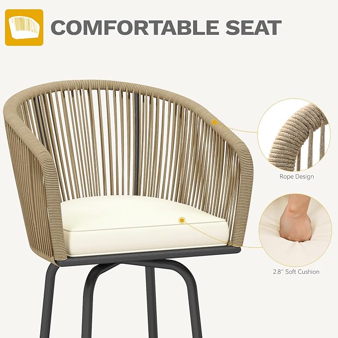DWVO Outdoor Counter Height Bar Stools Set of 2, Patio Swivel Bar Chairs - Image 7