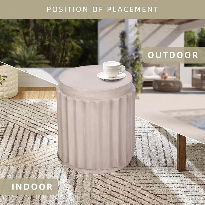 Afterglow Terrafab Material Outdoor Round Side Table, Natural Decorative Garden - Image 7