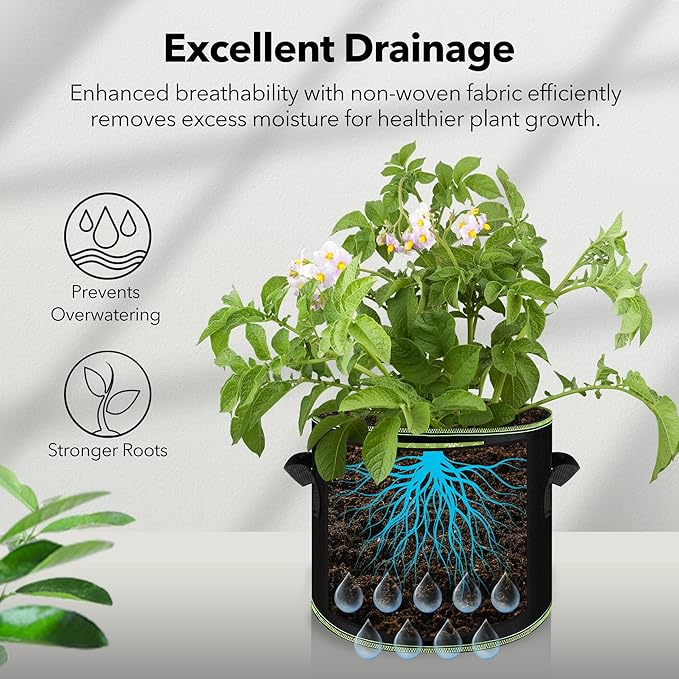 BN-LINK 5-Pack 5 Gallon Grow Bags, Heavy Duty Aeration Fabric Pots - Image 4