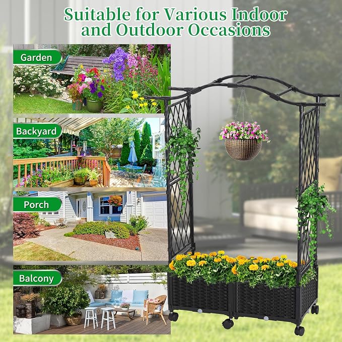 Planter Box with Trellis Outdoor, 57in Plastic Raised Garden Bed with Trellis - Image 2