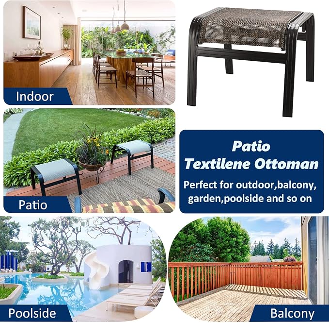 Outdoor Patio Foot Rest Ottoman Seat Textilene Portable Metal Footstool - Image 6