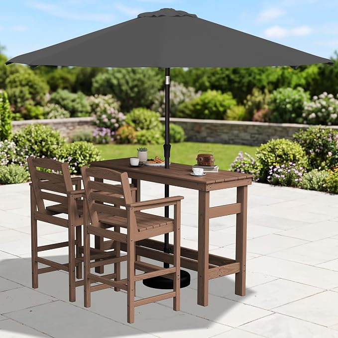SERWALL Outdoor Bar Set with 9ft Umbrella, All-Weather HDPE Patio Bar Chairs - Image 2