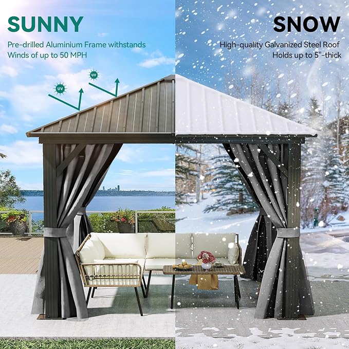 YITAHOME 10X10FT Metal Hardtop Gazebo Outdoor Patio Single Top Canopy - Image 6