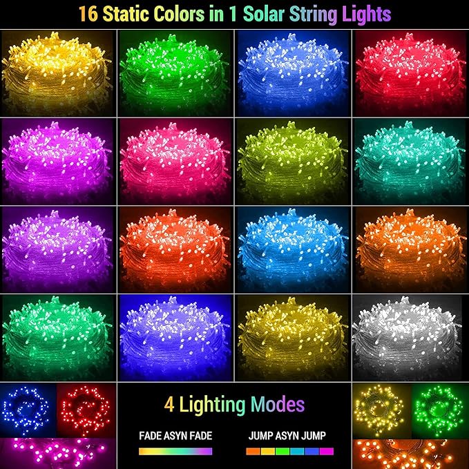 XEWEA Solar String Lights Outdoor, 40Ft 16 Colors 100 LED String Lights - Image 8