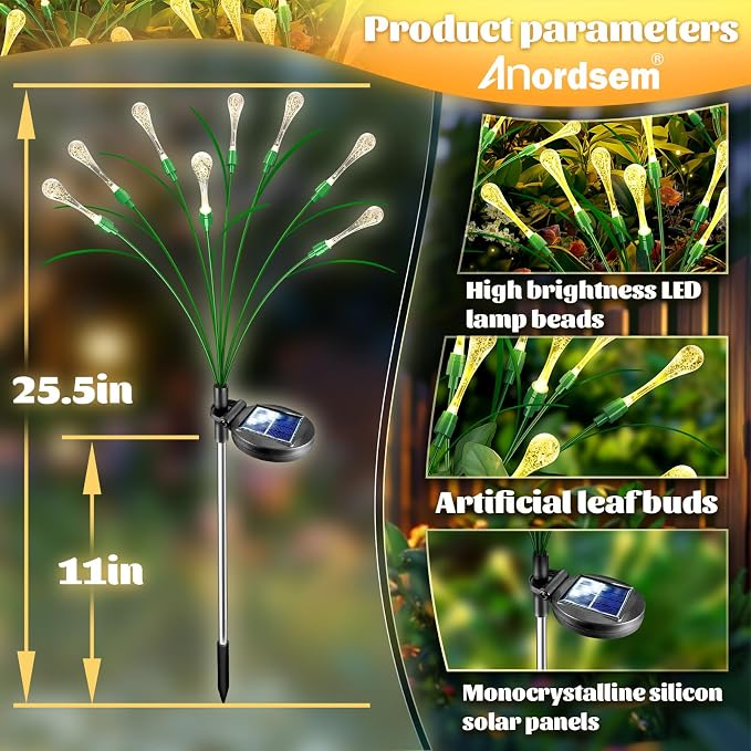 Anordsem Solar Garden Lights Outdoor: 8 Removable PVC Water Drop Light Head 4 - Image 3