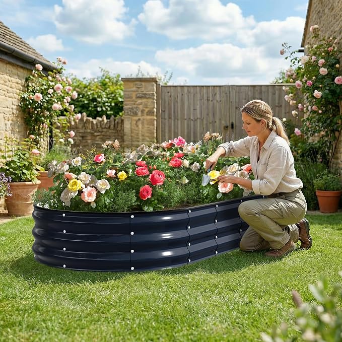 Kesfitt Raised Garden Bed, Oval Open-Bottom Design, 12-Inch Deep - Image 7