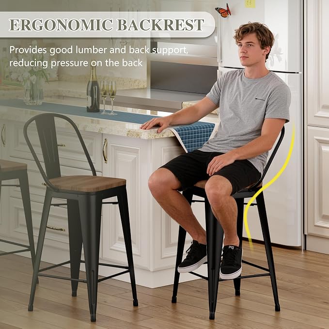 Yongqiang 30 inch Bar Stools Set of 4 Black Metal Bar Height Stools Modern - Image 5