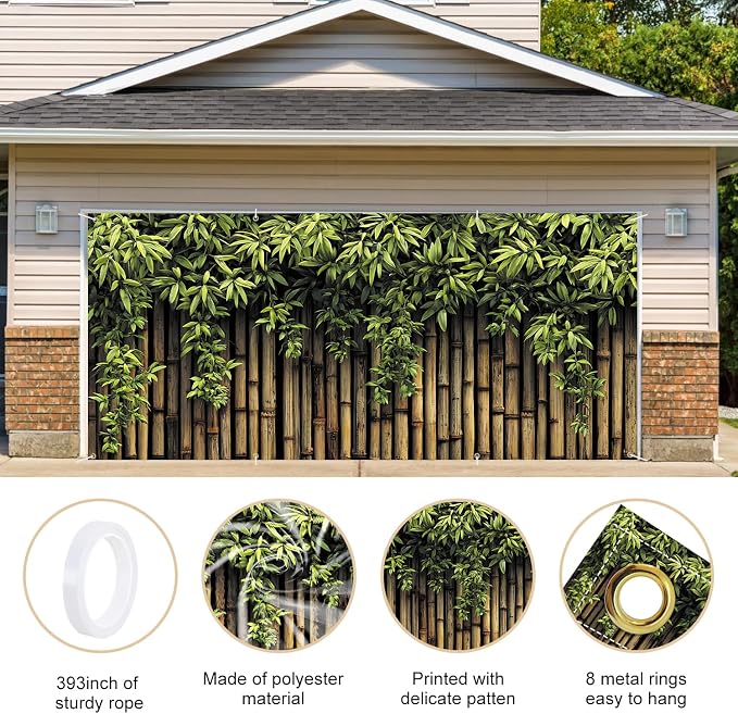 Bamboo Garden Garage Door Banner 6x13FT, Large Outdoor Nature Decoration - Image 4
