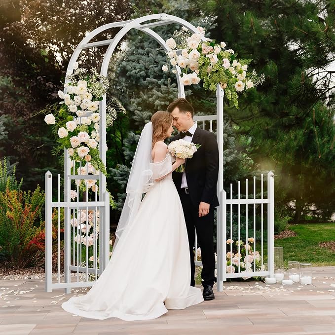 VINGLI Garden Arbor with Gate, PVC Frame Trellis Garden Arch - Image 8