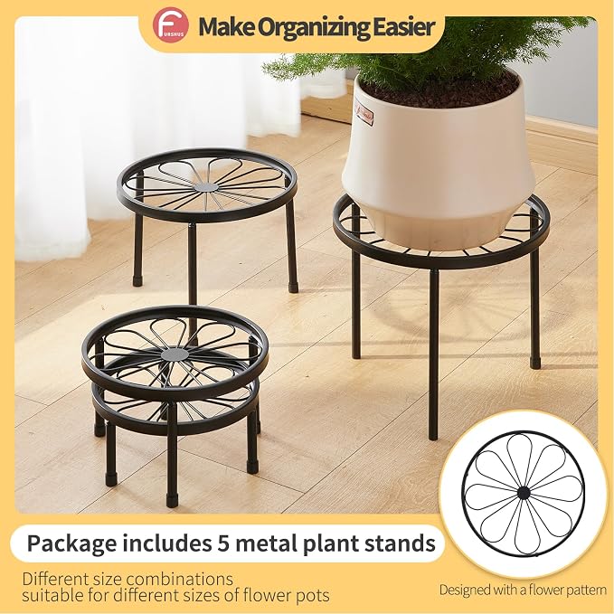 Plant Stand, 5 Pack Heavy Duty Flower Pot Stands, Metal Decoration Racks - Image 2