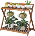 Indoor Plant Stand for Multiple Plants 2 Tier Wood Corner Plant Shelf Rack by TOVACU