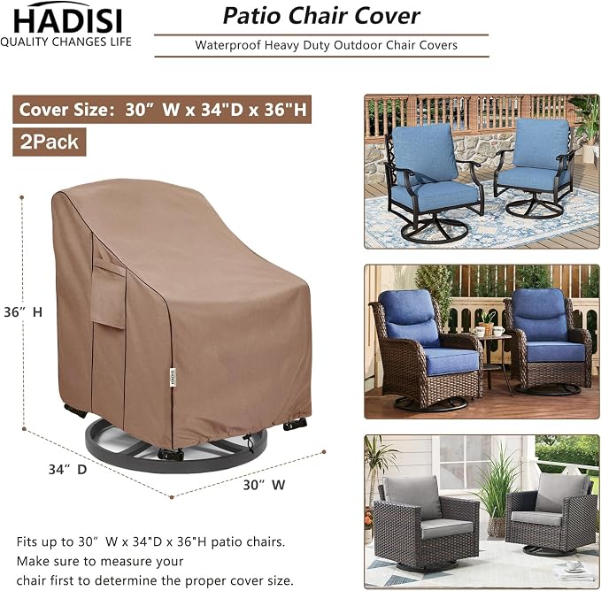 Patio Chair Covers for Outdoor Furniture Waterproof 2 Pack, Heavy Duty - Image 2
