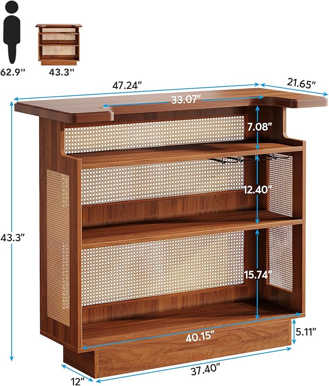 Tribesigns Rattan Home Bar Unit, Farmhouse 4-Tier Bar Table - Image 2
