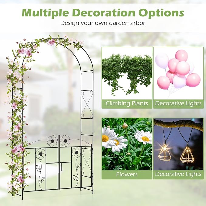 Giantex Garden Arbor with Gate, 7.5FT Metal Arch Trellis - Image 4