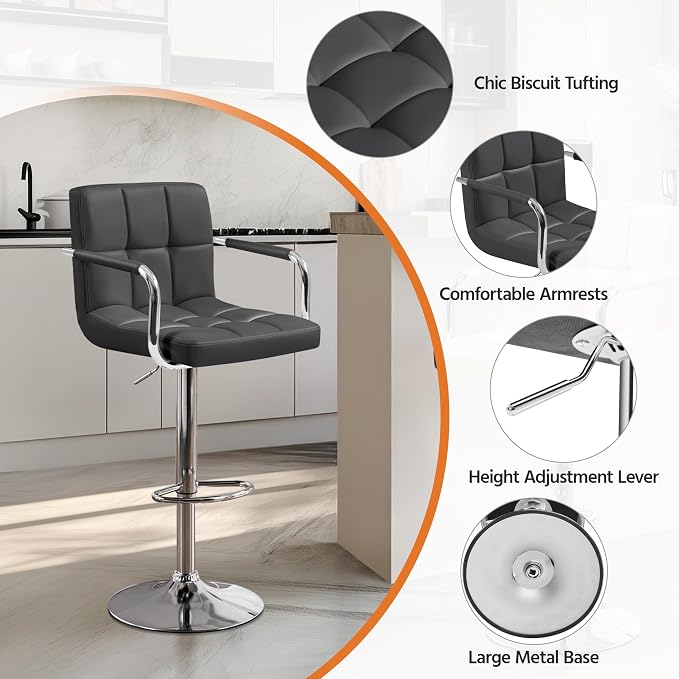 Yaheetech Bar Stools Set of 4, PU Leather Adjustable Barstools - Image 5