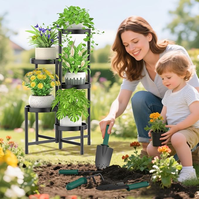 iDavosic.ly Plant Stand with Garden Tools, 5 Tier Corner Metal Flower Display - Image 2