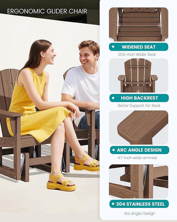 SERWALL Outdoor Glider Chair Set of 2, HDPE Wood-Like Patio Glider Rocker - Image 6