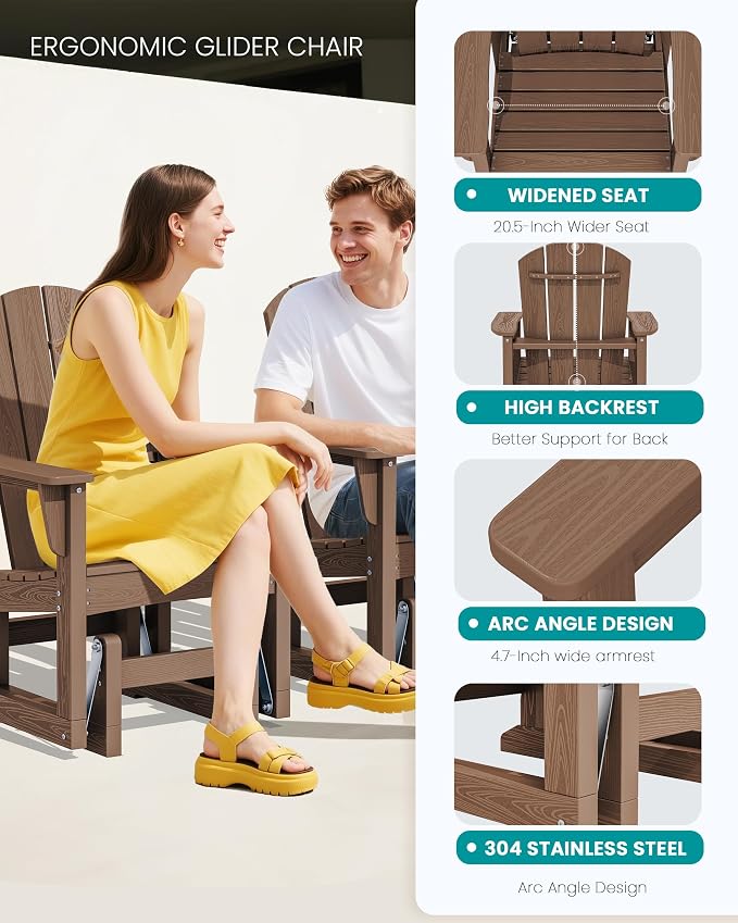 SERWALL Outdoor Glider Chair, HDPE Patio Glider Rocker All-Weather Porch Glider - Image 6