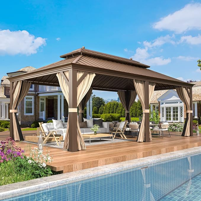 EROMMY 12' x 20' Gazebo Hardtop Double Roof Galvanized Steel Canopy by EROMMY