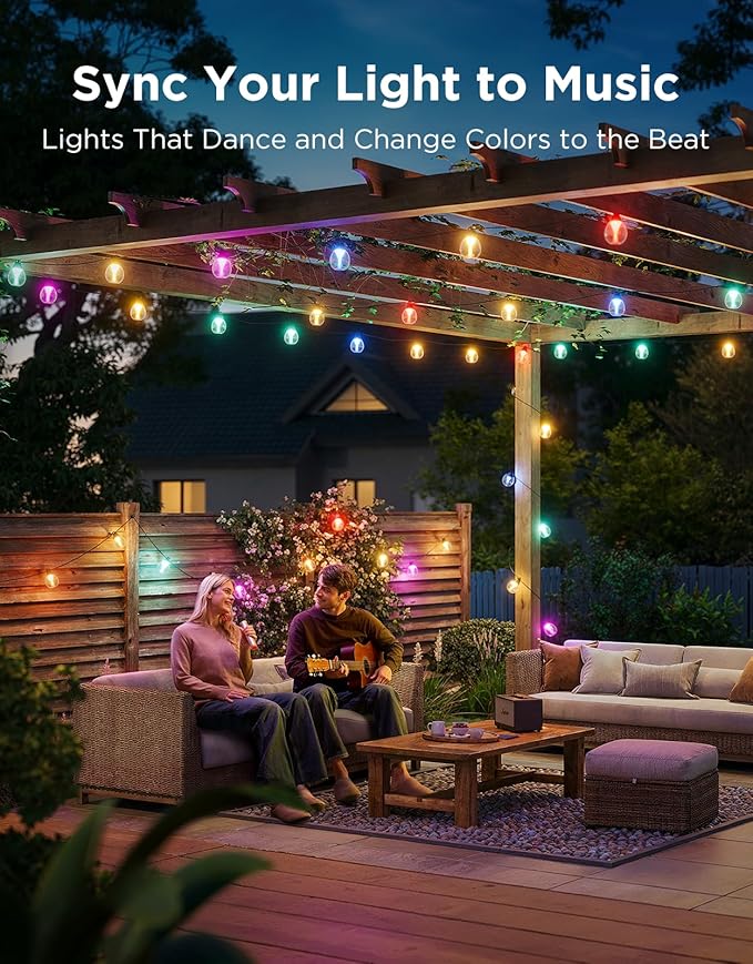 Govee Outdoor Clear Bulb String Lights, 48ft RGBWIC Outdoor String Lights - Image 3